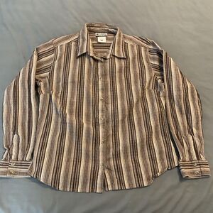 Columbia Shirt Womens XL Brown Tan Stripe Long Sleeve Button Front Casual